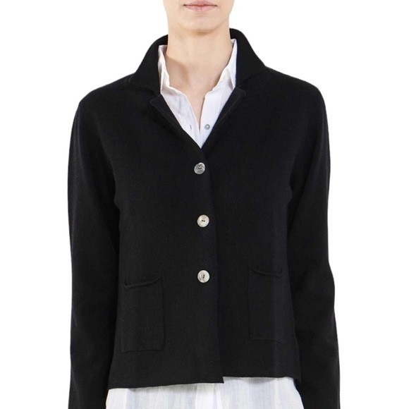 Maison Cashmere Sweaters - Maison Cashmere Wool & Cashmere Blend Black Button Knit Blazer Cardigan Small‎